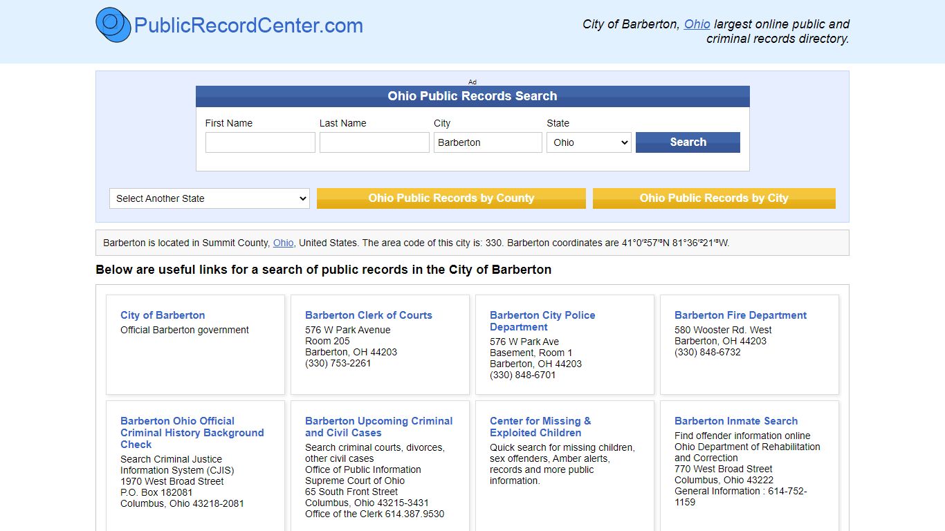 Barberton, Ohio Public Records and Criminal Background Check